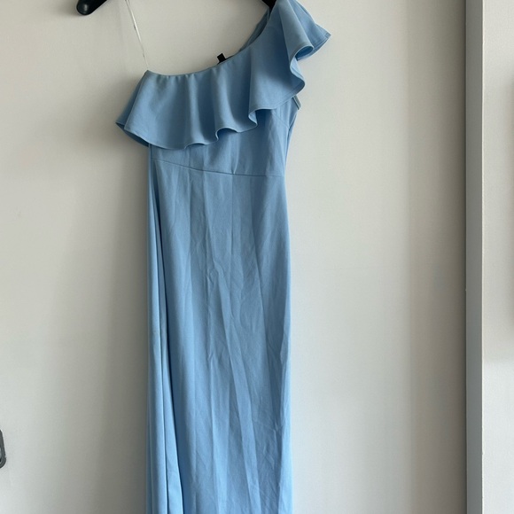 LULU'S Last Forever Powder Blue One-Shoulder Ruffle Maxi Dress - Picture 4 of 5
